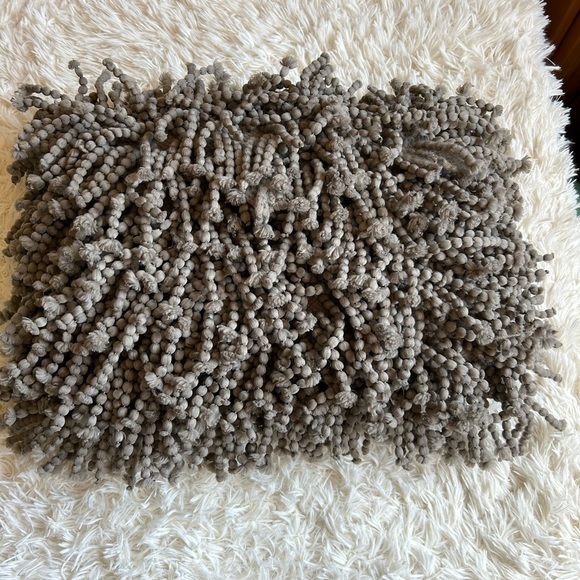 Gray heavy fringe accent lumbar pillow (2 available) - Picture 1 of 5